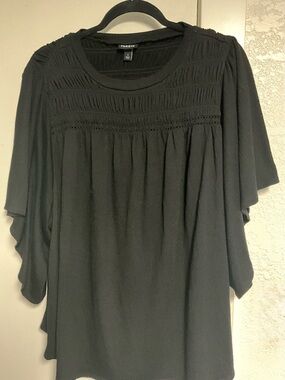 Torrid Black Smocked Yoke Peasant Blouse